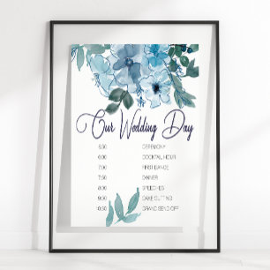 Moderne Pastellblaue Rosen Hochzeitsplan Poster