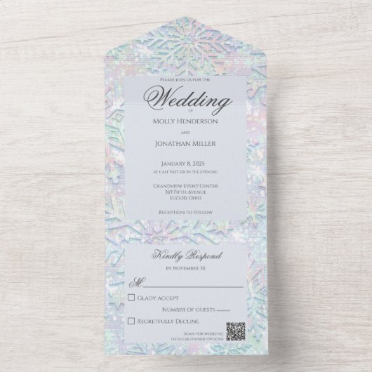 Moderne Pastelle Snowflake QR Code All In One Einladung (Innen Boden)