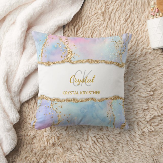 Moderne Pastellfarben - Glitzer Monogram Kissen (Decke)