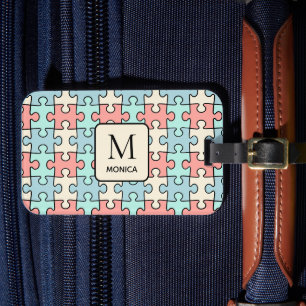 Moderne Pastellfarben-Puzzleteile Monogramm Gepäckanhänger