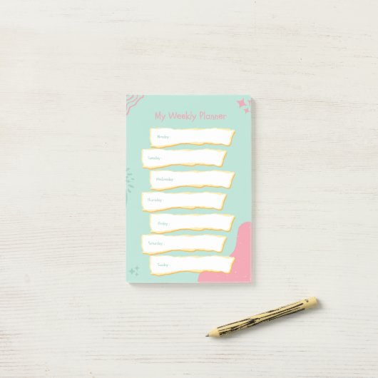 Moderne Pastellfarben Wochenplaner Post-it Klebezettel (Auf Schreibtisch)