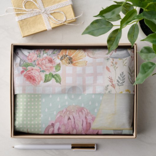 Moderne pastellfarbene Aquarellbilder Collage Seidenpapier (Geschenk)