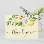 Moderne pastellfarbene Gelbe Zitronen & Leaf Thai Dankeskarte (Stehend Vorderseite)