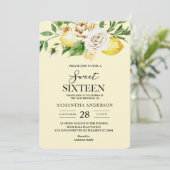 Moderne pastellfarbene, gelbe Zitronen und Leaf Einladung (Stehend Vorderseite)