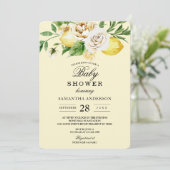 Moderne pastellfarbene, gelbe Zitronen und Leaf Einladung (Stehend Vorderseite)