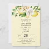 Moderne pastellfarbene, gelbe Zitronen und Leaf Einladung (Vorderseite)