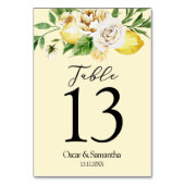 Moderne pastellfarbene, gelbe Zitronen und Leaf Tischnummer (Vorderseite)