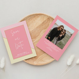 Moderne pastellfarbene Pink Gold Foto Script Hochz Save The Date