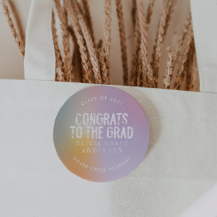 Moderne pastellfarbene Regenbogen-Rosa-Foto-Abschl Button