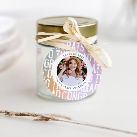 Moderne pastellfarbene Regenbogen-Rosa-Foto-Abschl Geschenkanhänger