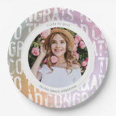 Moderne pastellfarbene Regenbogen-Rosa-Foto-Abschl Pappteller (Vorderseite)