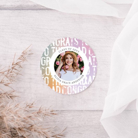 Moderne pastellfarbene Regenbogen-Rosa-Foto-Abschl Runder Aufkleber