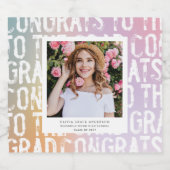 Moderne pastellfarbene Regenbogen-Rosa-Foto-Abschl Schaumweinetikett (Einzelnes Label)