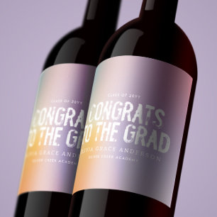 Moderne pastellfarbene Regenbogen-Rosa-Foto-Abschl Weinetikett