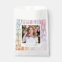 Moderne pastellfarbene Regenbogen-Rosa Foto Geburt Geschenktütchen