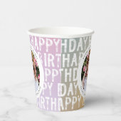 Moderne pastellfarbene Regenbogen-Rosa Foto Geburt Pappbecher (Rechts)