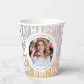 Moderne pastellfarbene Regenbogen-Rosa Foto Geburt Pappbecher (Vorderseite)