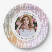 Moderne pastellfarbene Regenbogen-Rosa Foto Geburt Pappteller (Vorderseite)