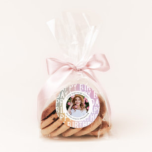 Moderne pastellfarbene Regenbogen-Rosa Foto Geburt Runder Aufkleber