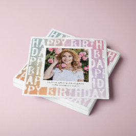 Moderne pastellfarbene Regenbogen-Rosa Foto Geburt Serviette