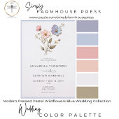 Moderne pastellfarbene Wildblumen Blaue Hochzeit Einladung