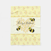 Moderne pastellgelbe Hummelbienen - Honigwabenherz Fleecedecke (Vorderseite)