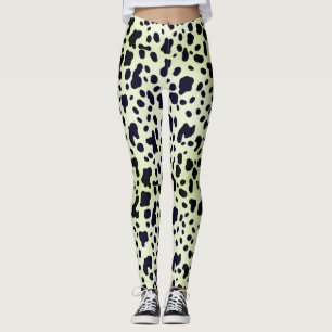 Moderne Pastellgrüne Kuhhaut Flecken Muster Leggings