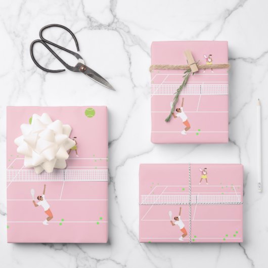Moderne Pastellpink-Tennismatte Geschenkpapier Set (Vorderseite)