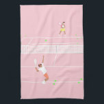 Moderne Pastellpink-Tennismatte Geschirrtuch<br><div class="desc">Moderne pinkfarbene Tennisspiel-Illustration auf dem pinkfarbenen Tennisplatz.</div>