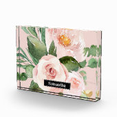 Moderne pastellrosa Aquarellfarben - Blume und Nam Fotoblock (Rechts)