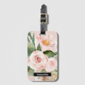 Moderne pastellrosa Aquarellfarben - Blume und Nam Gepäckanhänger (Vorderseite Vertikal)