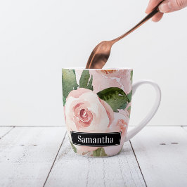 Moderne pastellrosa Aquarellfarben - Blume und Nam Milchtasse