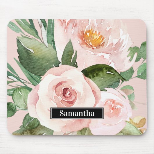 Moderne pastellrosa Aquarellfarben - Blume und Nam Mousepad (Vorne)