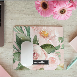 Moderne pastellrosa Aquarellfarben - Blume und Nam Mousepad