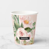 Moderne pastellrosa Aquarellfarben - Blume und Nam Pappbecher (Vorderseite)