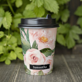 Moderne pastellrosa Aquarellfarben - Blume und Nam Pappbecher