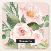 Moderne pastellrosa Aquarellfarben - Blume und Nam Rechteckiger Pappuntersetzer (Vorderseite)