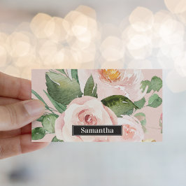 Moderne pastellrosa Aquarellfarben - Blume und Nam Visitenkarte