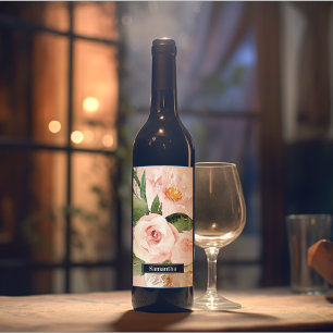 Moderne pastellrosa Aquarellfarben - Blume und Nam Weinetikett