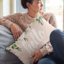 Moderne pastellrosa Blume Hallo und Sie nennen Dekokissen