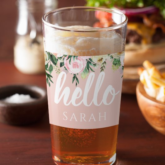 Moderne pastellrosa Blume Hallo und Sie nennen Glas