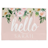 Moderne pastellrosa Blume Hallo und Sie nennen Große Geschenktüte (Rückseite)
