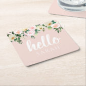 Moderne pastellrosa Blume Hallo und Sie nennen Rechteckiger Pappuntersetzer (angewinkelt)