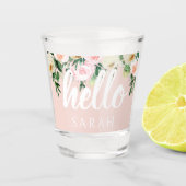 Moderne pastellrosa Blume Hallo und Sie nennen Schnapsglas (Vorderseite)