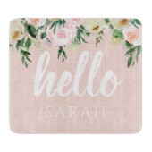 Moderne pastellrosa Blume Hallo und Sie nennen Schneidebrett (Vorderseite)