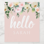 Moderne pastellrosa Blume Hallo und Sie nennen Weinetikett (Einzelnes Label)
