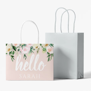 Moderne Pastellrosa Blumen Hallo Und Dein Name Große Geschenktüte