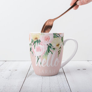 Moderne Pastellrosa Blumen Hallo Und Dein Name Milchtasse