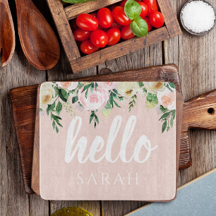 Moderne Pastellrosa Blumen Hallo Und Dein Name Schneidebrett