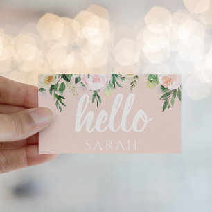 Moderne Pastellrosa Blumen Hallo Und Dein Name Visitenkarte